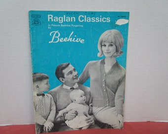 Raglan Classics, Sweaters for the Family Vintage Knitting Patterns, Patons Beehive Fingering Wool, Book 97 1950s