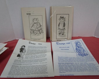 Cloth Doll Patterns and Stuffed Bunny, Multi Stamp Transfer,  Vintage Mail Order Designs