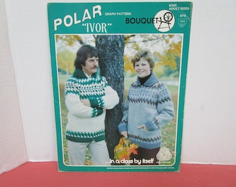 Adult Sweater Icelandic Nordic Design Knitting Pattern, Graph Pattern Ivor Sizes 34, 36, 38, 40, 42, 44 Bouquet 372, Polar Wool Yarn