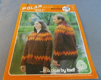 Cowichan Siwash Adult Jacket Knitting Pattern, Rolf, Size 34, 36, 38, 40, 42, 44 Bouquet Polar 370, 4 ply Bulky Wool