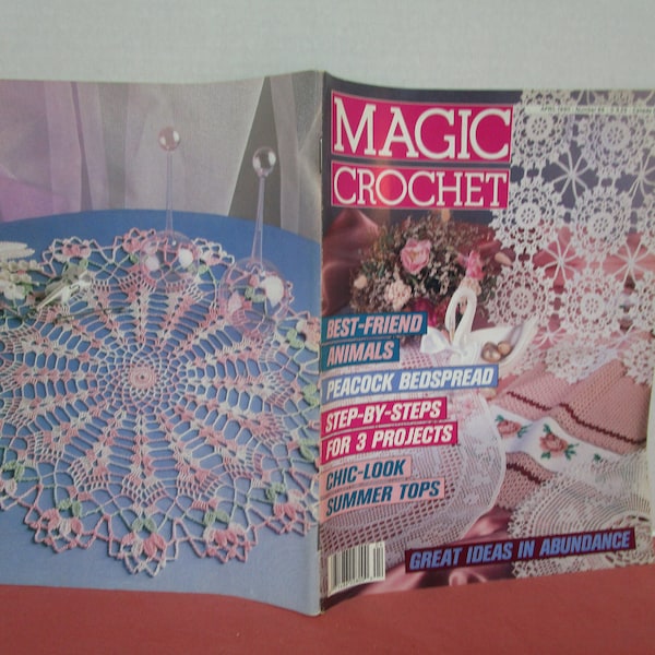 Magic Crochet Magazine No. 65 Apr. 1990, Thread Crochet, Doilies, Bedspread, Clothes, Toys, Curtains