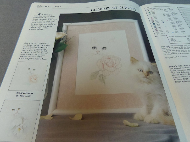 Teddy/'s Tea Party Cat and Pink Rose July 1990 Flowers For the Love of Cross Stitch Magazine 21 Projects