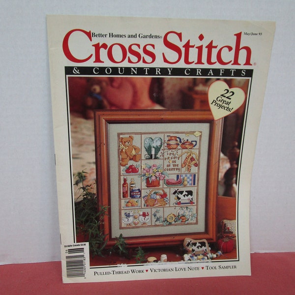 Cross Stitch and Country Crafts Magazine, May June 1993, Sampler, Pulled Thread, Victorian Love Note, Country Charms
