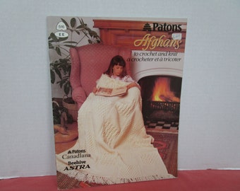 Afghans to Crochet and Knit, Patons Book 516, 1987 Aran Sampler, Ocean Waves, Team Spirit, Heirloom, Indian Blanket