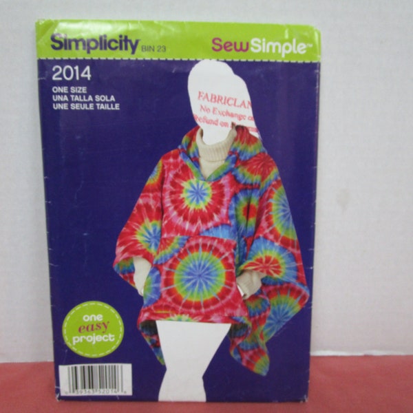 Womens Fleece Poncho, One Size Bust 30 to 38 Inch, Uncut Pattern, Simplicity 2014, 2011