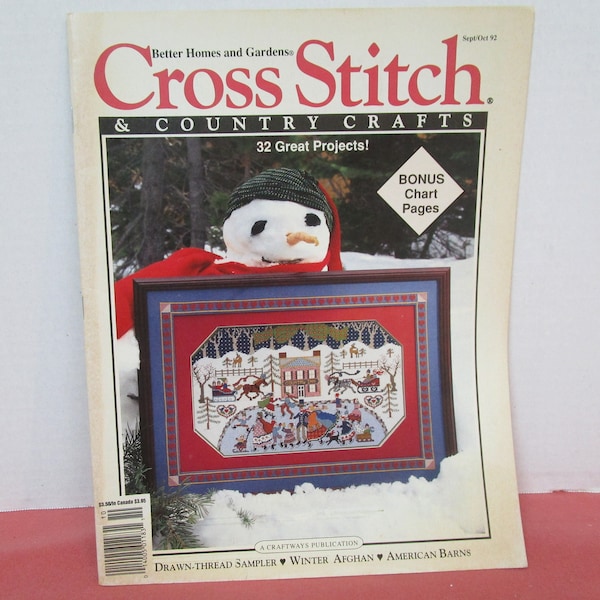 Cross Stitch and Country Crafts Magazine, Sept Oct 1992, Halloween, Barn, Ice Skater Tree Skirt