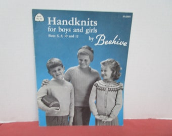 Handknits for Boys and Girls Vintage Knitting Patterns, Sizes 6, 8, 10, 12 , Patons Beehive Book 92, 1950s