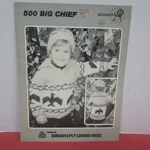 Childrens Thunderbird Jacket and Hat Knitting Pattern, Siwash 6 ply Wool, Bouquet Big Chief No 500, Size S, M, L,