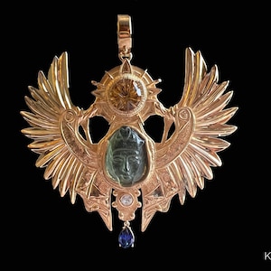 RESERVED Ascension Akhenaten Moldavite Kami Crystal Pendant with Nefertiti / Maat/ Aten