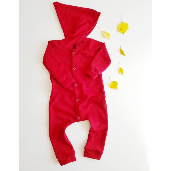 red hooded romper