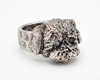 ANELLO Barboncino in Bronzo Bianco - Gioiello Artigianale Cane Scolpito - Regalo Amanti Barboncini - Made in Italy - Poodle Ring Jewelry