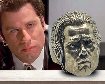 925 Silver Vincent Vega John Travolta Sculpted Face RING - Pulp Fiction - Made in Italy - Taille ITA 21 (taille US 10) prête à être livrée