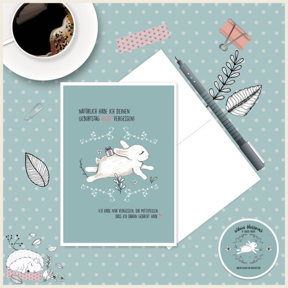 Postcard Bunny Illustration Birthday Greeting Card Hand Drawn Etsy