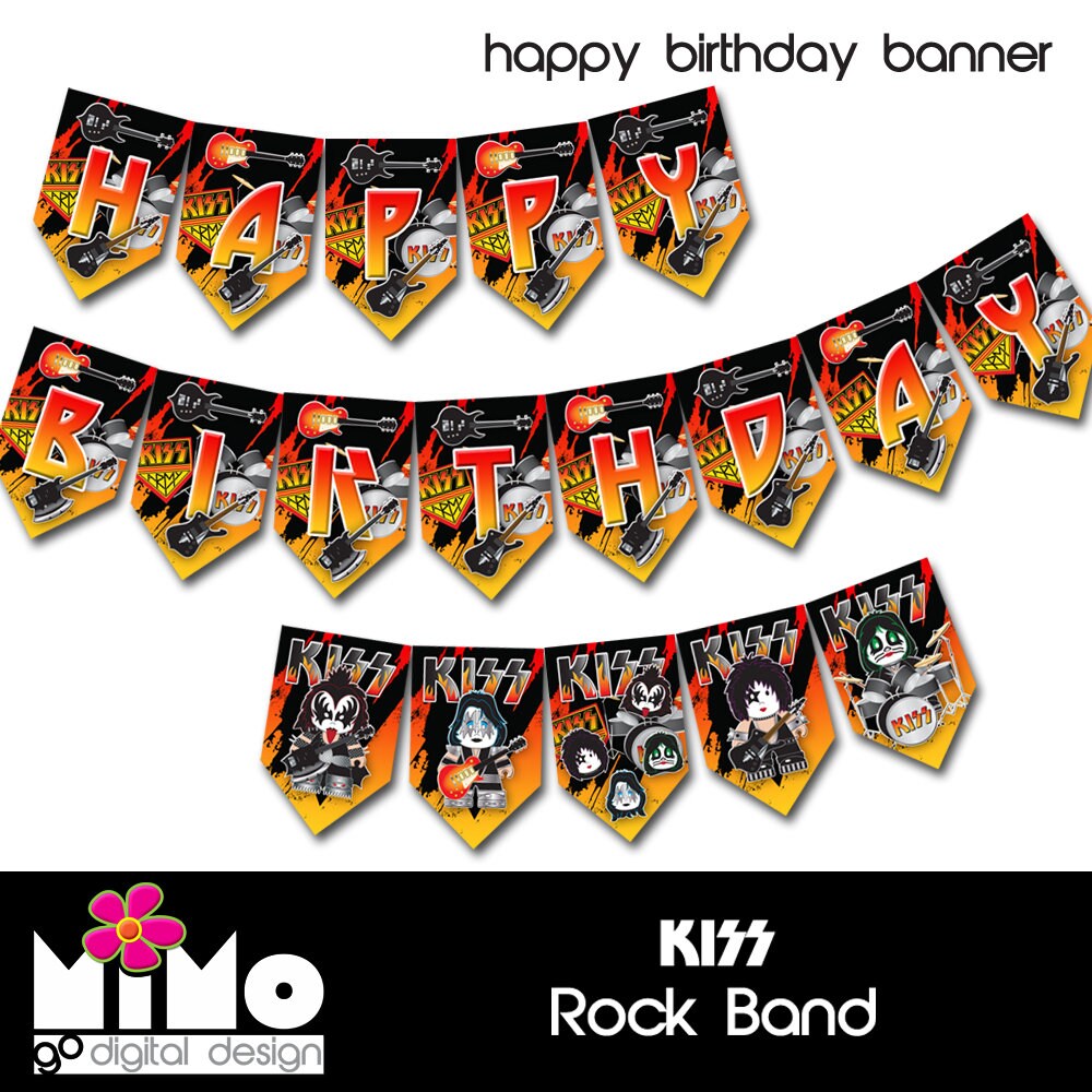 PRINTABLE Kiss Rock Band Party Birthday Garland Retro Party | Etsy
