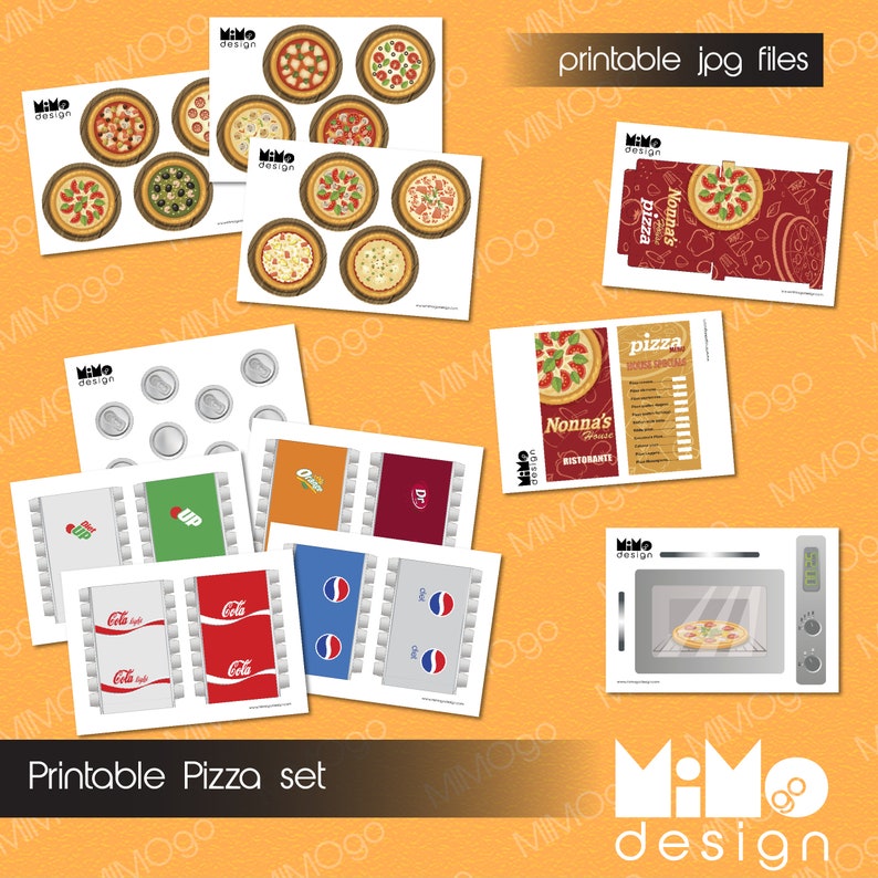 DIGITAL DOWNLOAD Restaurant Pizzeria Printable Pizzas, Box, Menus
