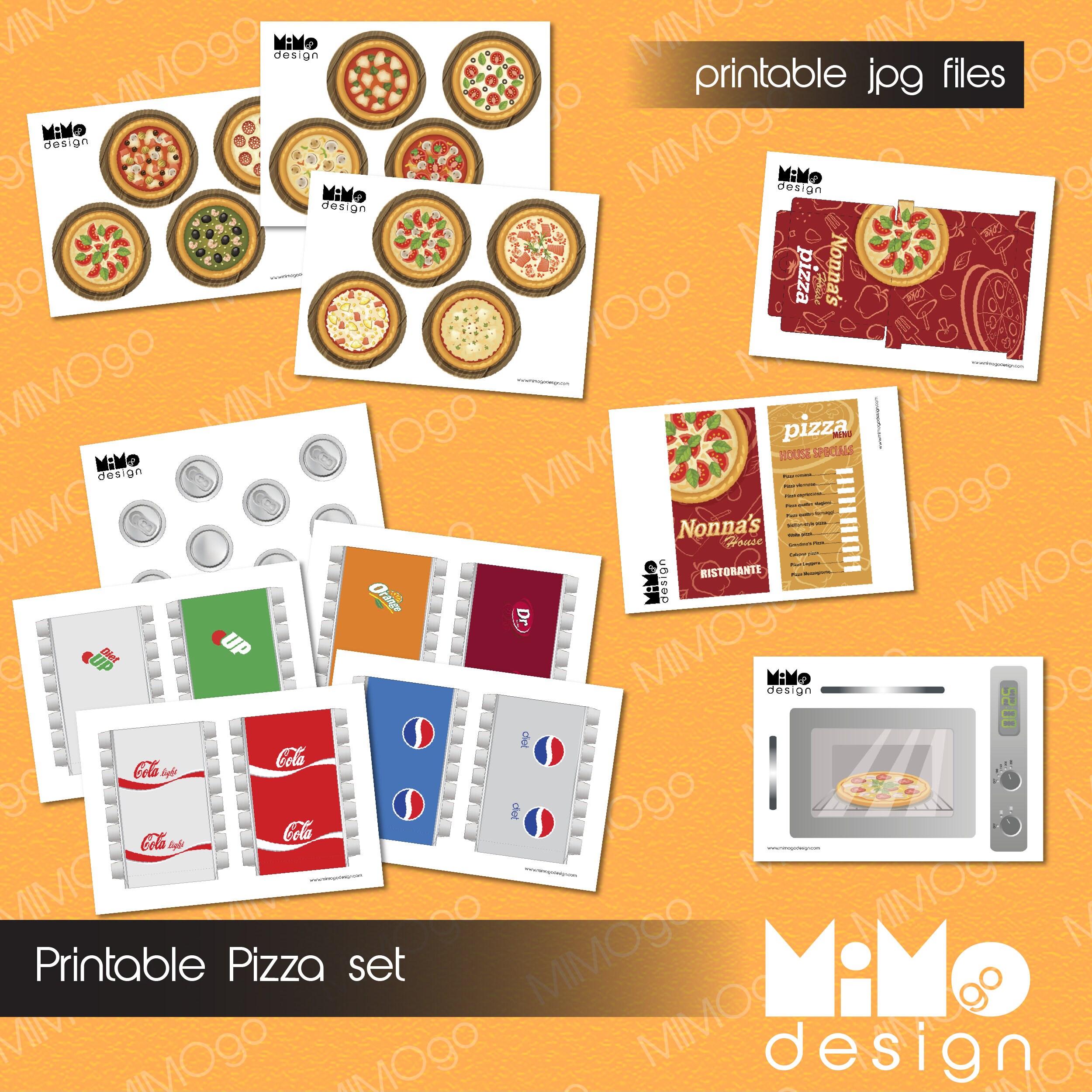DIGITAL DOWNLOAD Restaurant Pizzeria Printable Pizzas, Box, Menus ...