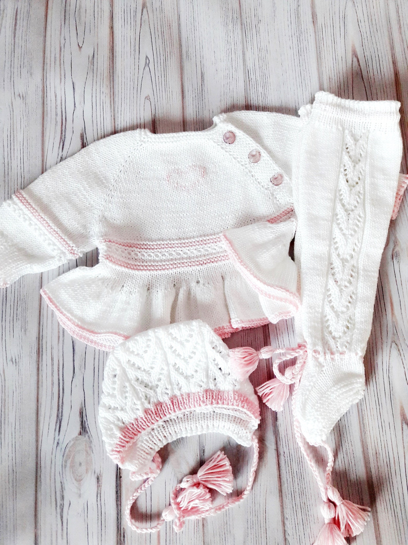 Knitted Baby White Clothes Newborn Girl. Cotton Baby Set. Etsy UK