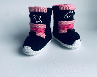 Crochet Baby Motocross Boots, Newborn Biker Booties, Handmade Motorcycle Baby Shoes, Biker Baby Shower Gift