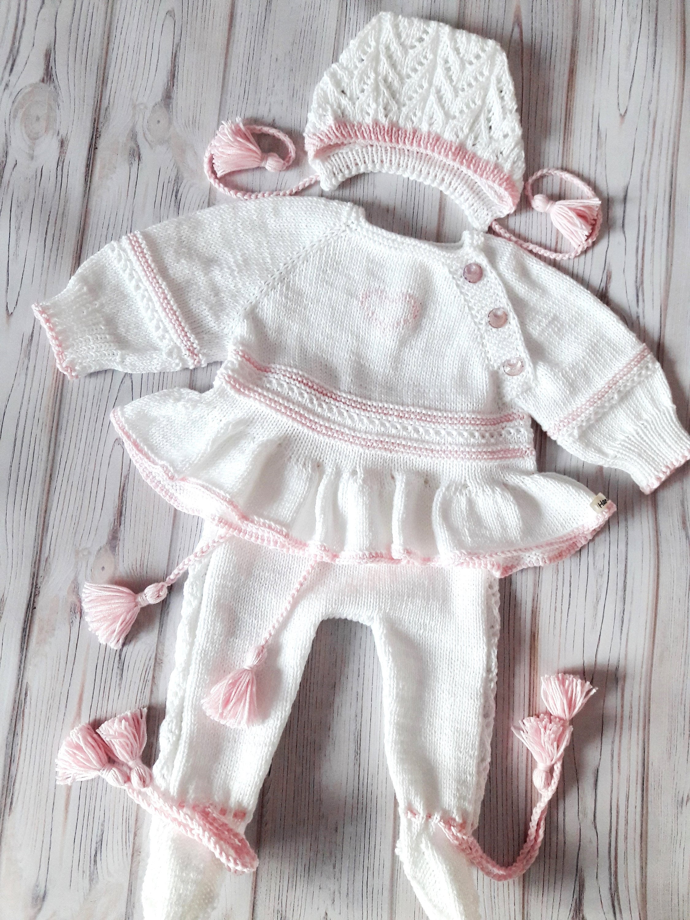 Knitted Baby White Clothes Newborn Girl. Cotton Baby Set. Etsy