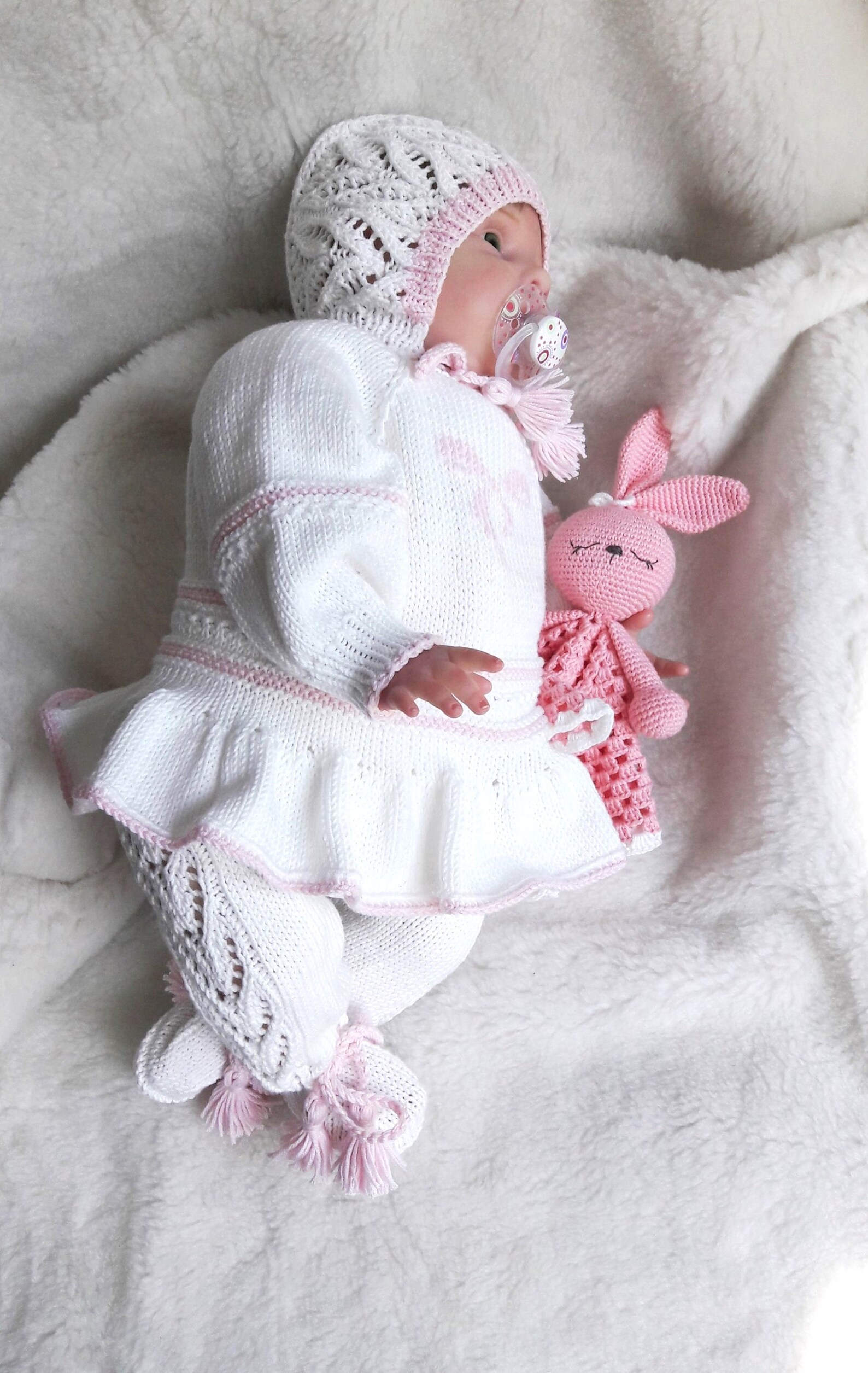 Knitted Baby White Clothes Newborn Girl. Cotton Baby Set. Etsy