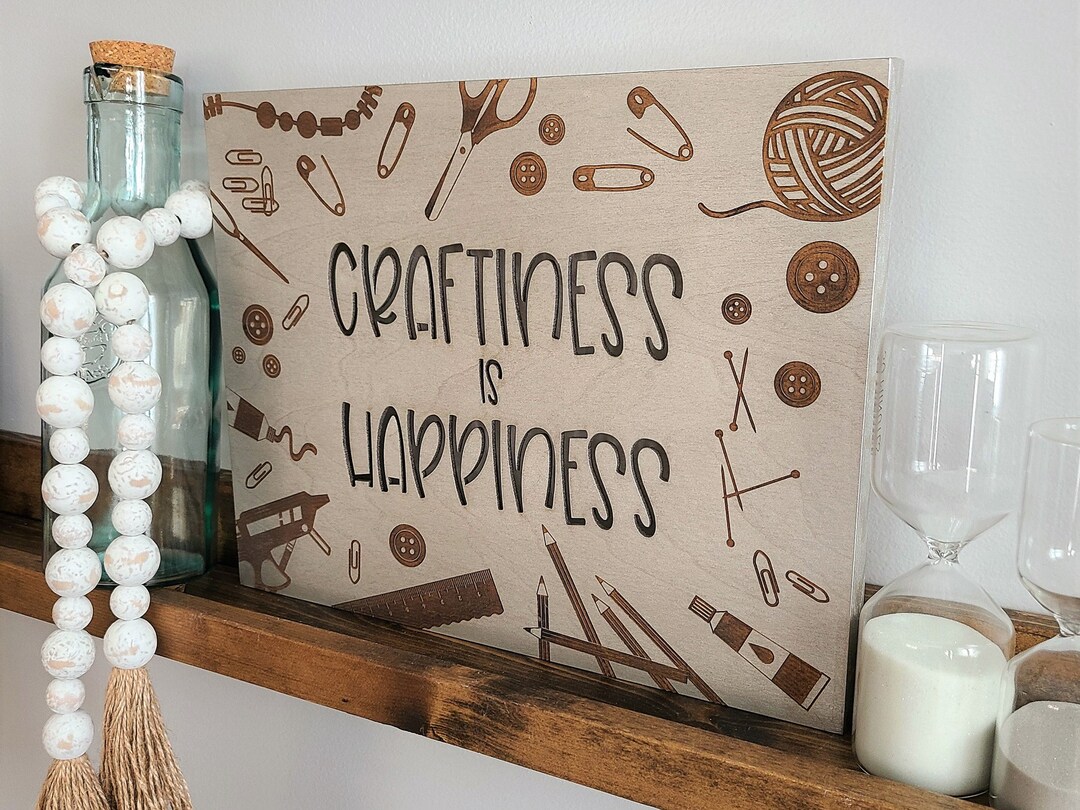Wood Canvas Wall Art Decor Craftiness is Happiness Etsy