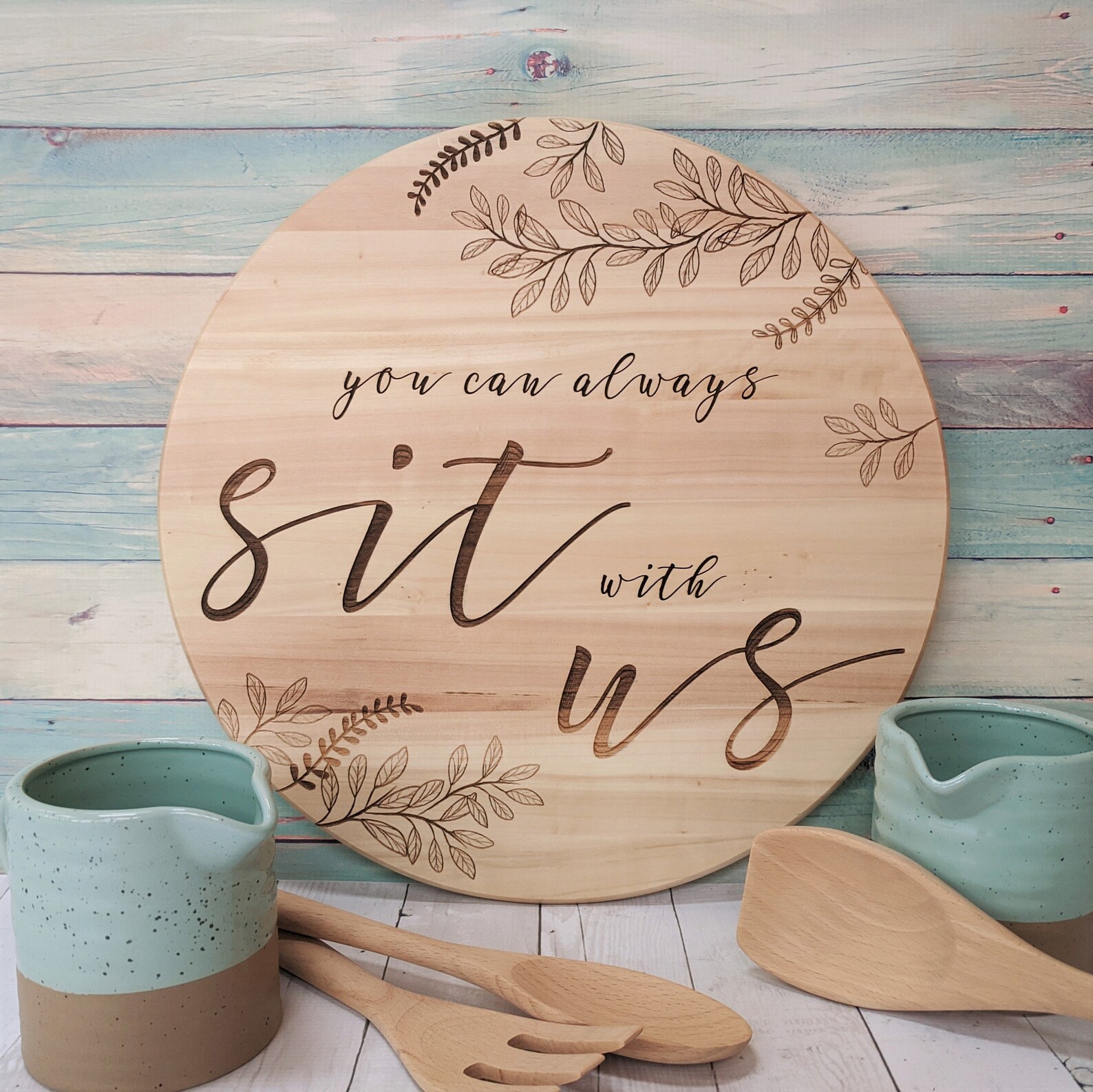 Engraved Rubberwood Lazy Susan You Can Always Sit With Us Etsy