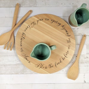 Engraved Rubberwood Lazy Susan- Bless The Food Before Us The Family Beside Us And The Love Between Us Amen