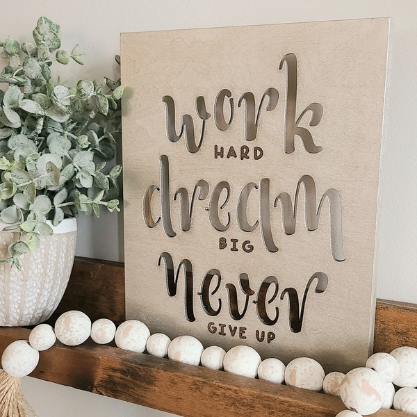 Wood Canvas Wall Art Decor- Work Hard Dream Big Never Give Up