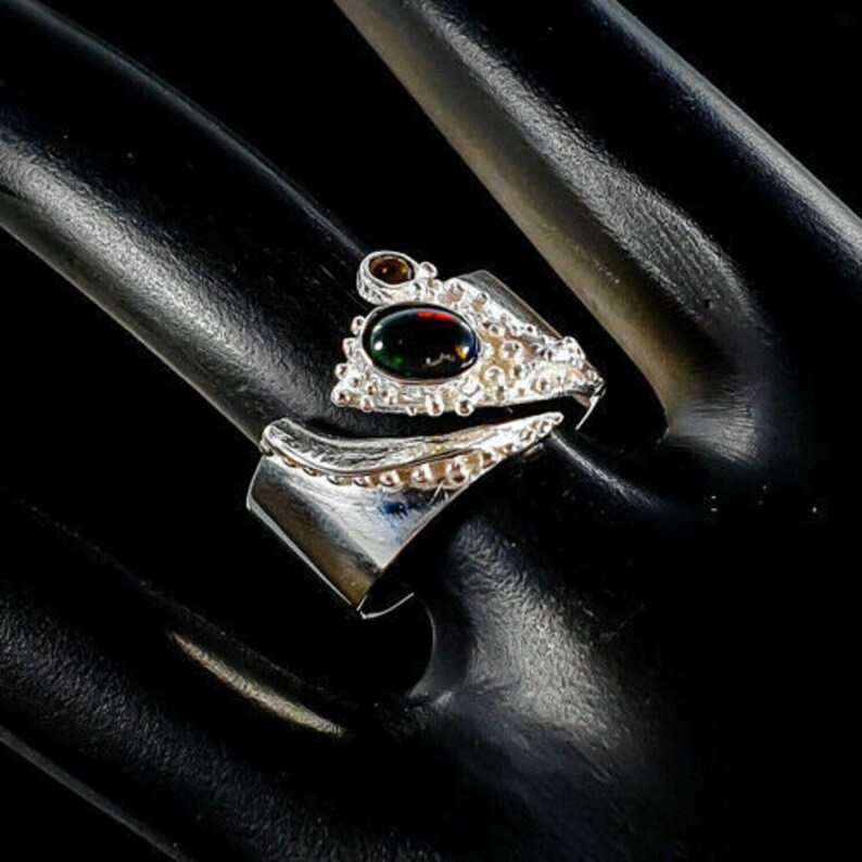 Noble designer ring US 8 - band ring 925 silver RG18 schw Opal -Citrine