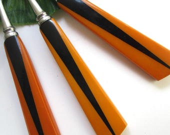 3 original Art Deco Kuchengabeln - Bakelit - Schwarz + Rost - guter Zustand-30er Jahre Design - Besteckteile -