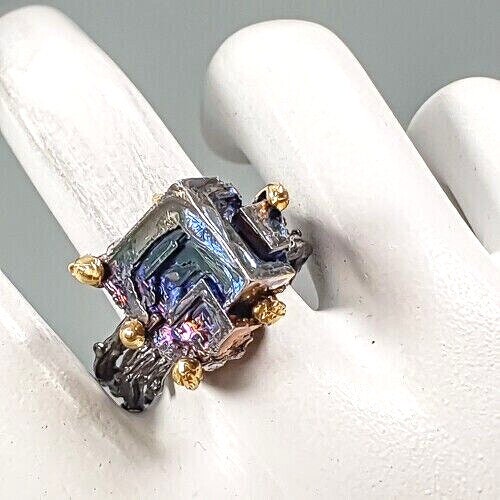 Designer Ring 925 Silver With Bismuth Crystal Chunks - Great