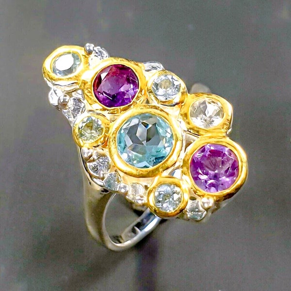 Ein Traum-toller Designer Ring-925er Silber 14ct Gold-Topase+ Amethyst- RG17 -54