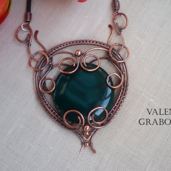 Boho jewelry Copper metalwork Golden labradorite necklace Copper handcrafted jewelry