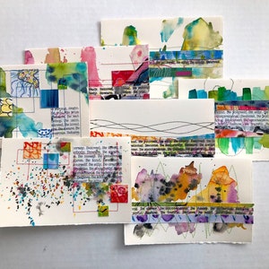 Carte de voeux, mots d'inspiration, message inspirant, fait main, unique, techniques mixtes, collage, aquarelle, cousu machine
