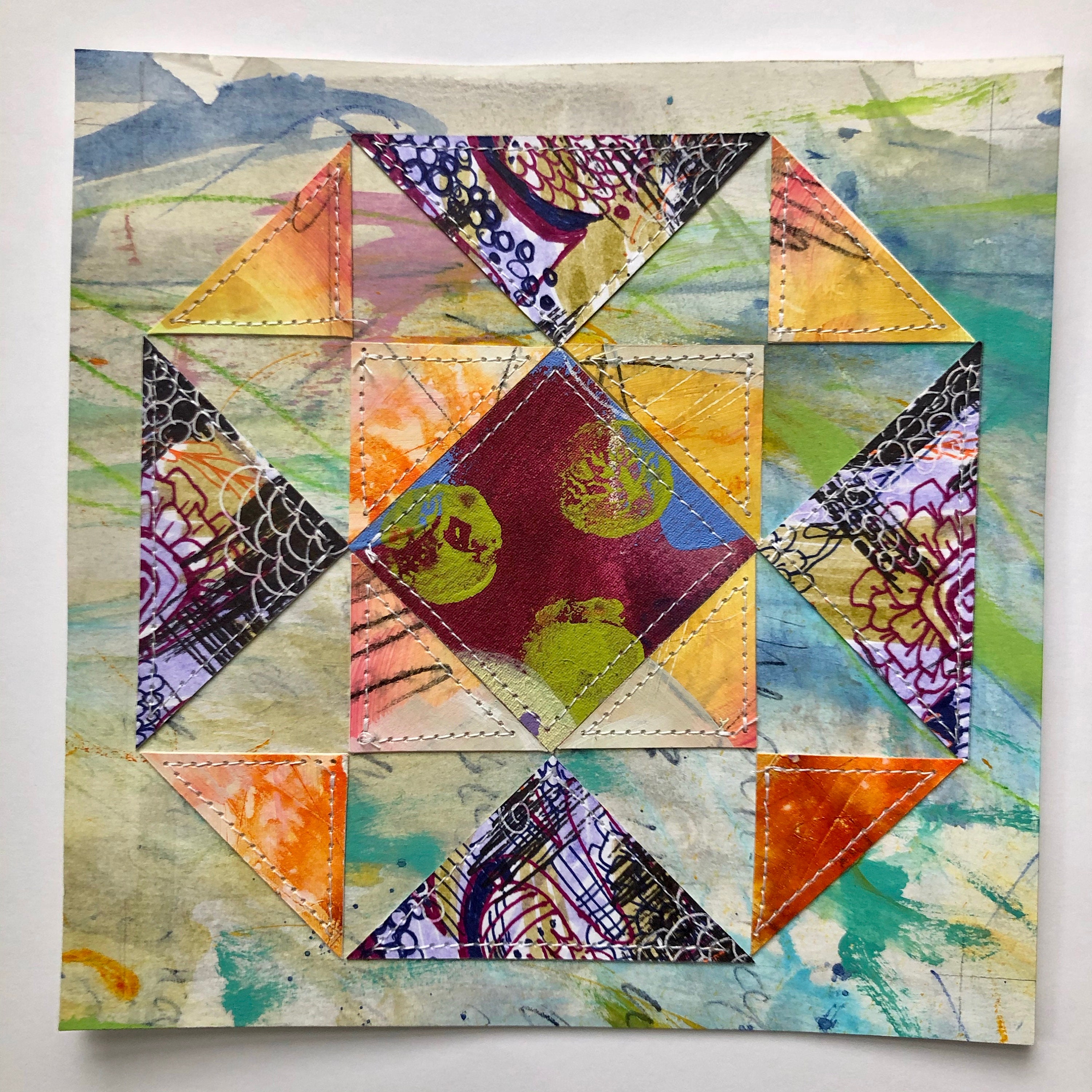 Paper Quilt Block Collage Handpainted Quilted Paper hour Glass