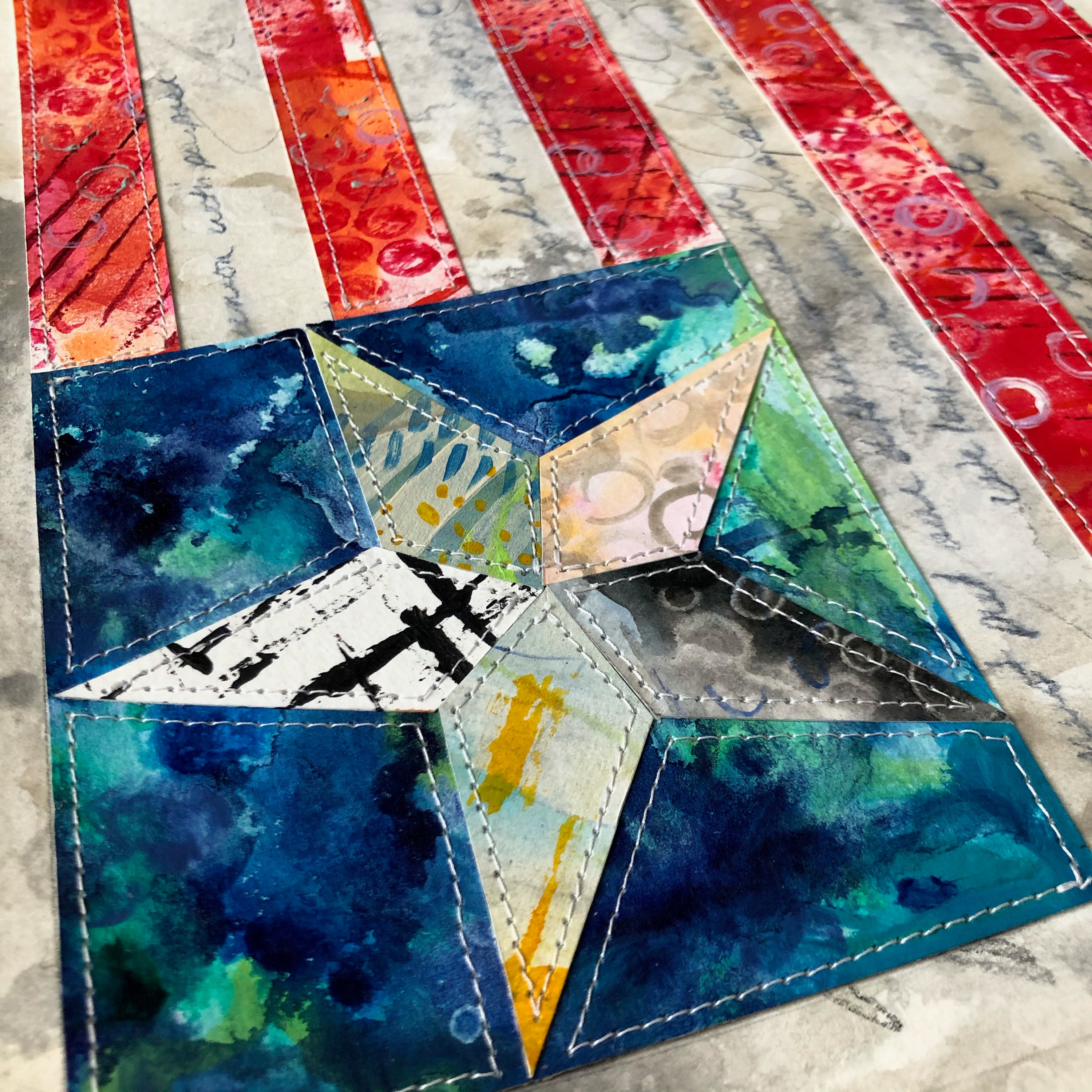 Paper Quilt Block Collage Handpainted Quilted Paper Etsy