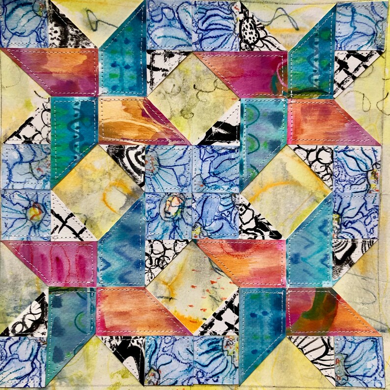 Paper Quilt Block Collage Hand Painted Quilted Paper Etsy