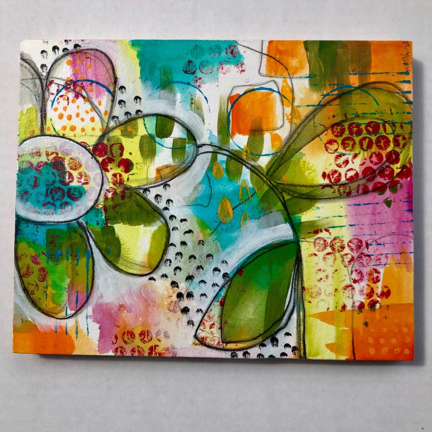 Abstract mixed media painting on cradled wood panel | Etsy