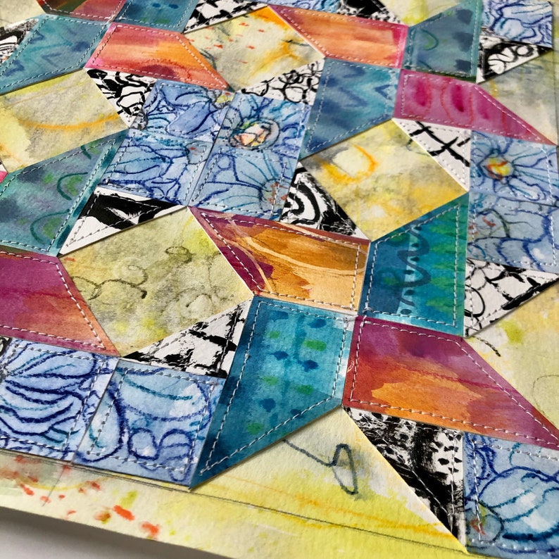 Paper Quilt Block Collage Hand Painted Quilted Paper Etsy