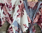 SALE Slate Blue Bridesmaid Robes -Floral Silk Robes -Getting Ready Robes -Bridal Party -Kimono Robes- Bridesmaid Gift- Gift for Bridesmaid