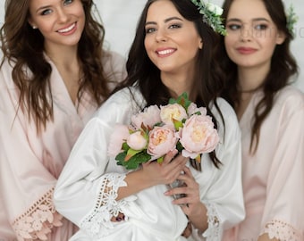 Blush Bridesmaid Robes, Satin Lace Robes, Bridesmaid Gifts, Bridal Robes, Bridal Party Robes