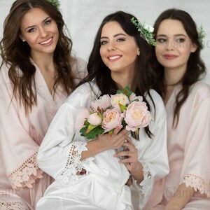 Blush Bridesmaid Robes, Satin Lace Robes, Bridesmaid Gifts, Bridal Robes, Bridal Party Robes