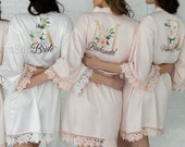 Set of 7 Customized Robes, Bridesmaid Gift, Satin Bridesmaids Robes, Floral Bridesmaid Robe, Bridal Robe, Bridesmaid Proposal, Bride Robe