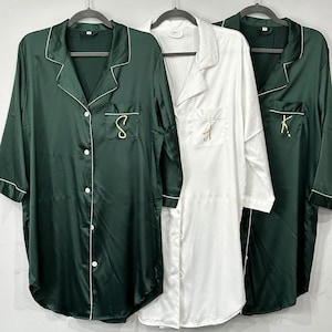 Bridesmaid Pajamas, Bridesmaid Gift, Bridal Satin Shirts, Bridesmaid PJs, Pajamas, Bridal PJS, Bridesmaid Gift, Forest Green