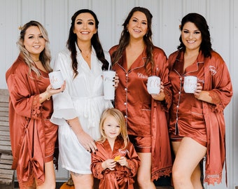 Bridesmaid Pajamas, Long Bridesmaid Pajamas Set, Bridesmaid Gift, Bridal Party Pajamas, Wedding Pajamas, Bridal Party Gift, Burnt Orange Pjs