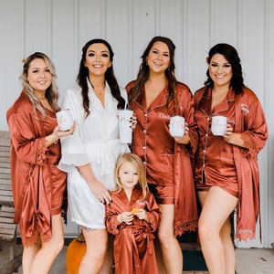 Bridesmaid Pajamas, Long Bridesmaid Pajamas Set, Bridesmaid Gift, Bridal Party Pajamas, Wedding Pajamas, Bridal Party Gift, Burnt Orange Pjs