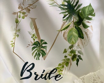 SET OF 5 Customized Bridesmaid Robes, Bridesmaid Gift, Greenery Satin Bridesmaids Robes