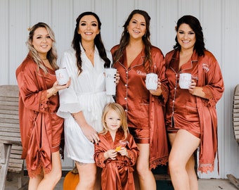 Burnt Orange Bridesmaid Pajamas, Wedding Party Pajamas Set, Bridal Party Gifts, Bridesmaid Gifts, Bachelorette Party Gifts, Long Pajamas