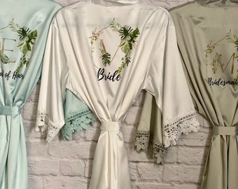 Bridesmaid Robes, Greenery Tropical Bridal Robe, Satin Bridesmaid Robe, Wedding Robe, Personalized Robe