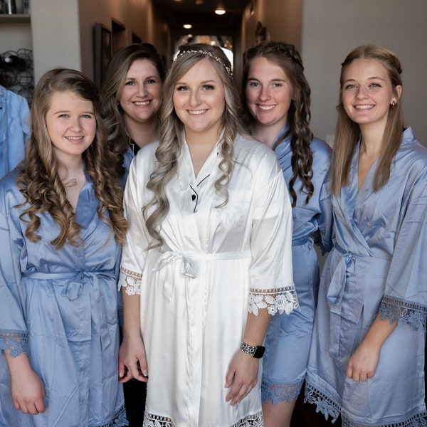 Dusty Blue Bridesmaid Robes, Personalized Bridesmaids' Gifts, Bridesmaid Gift, Satin Silky Bridesmaids Robes, Wedding Robe
